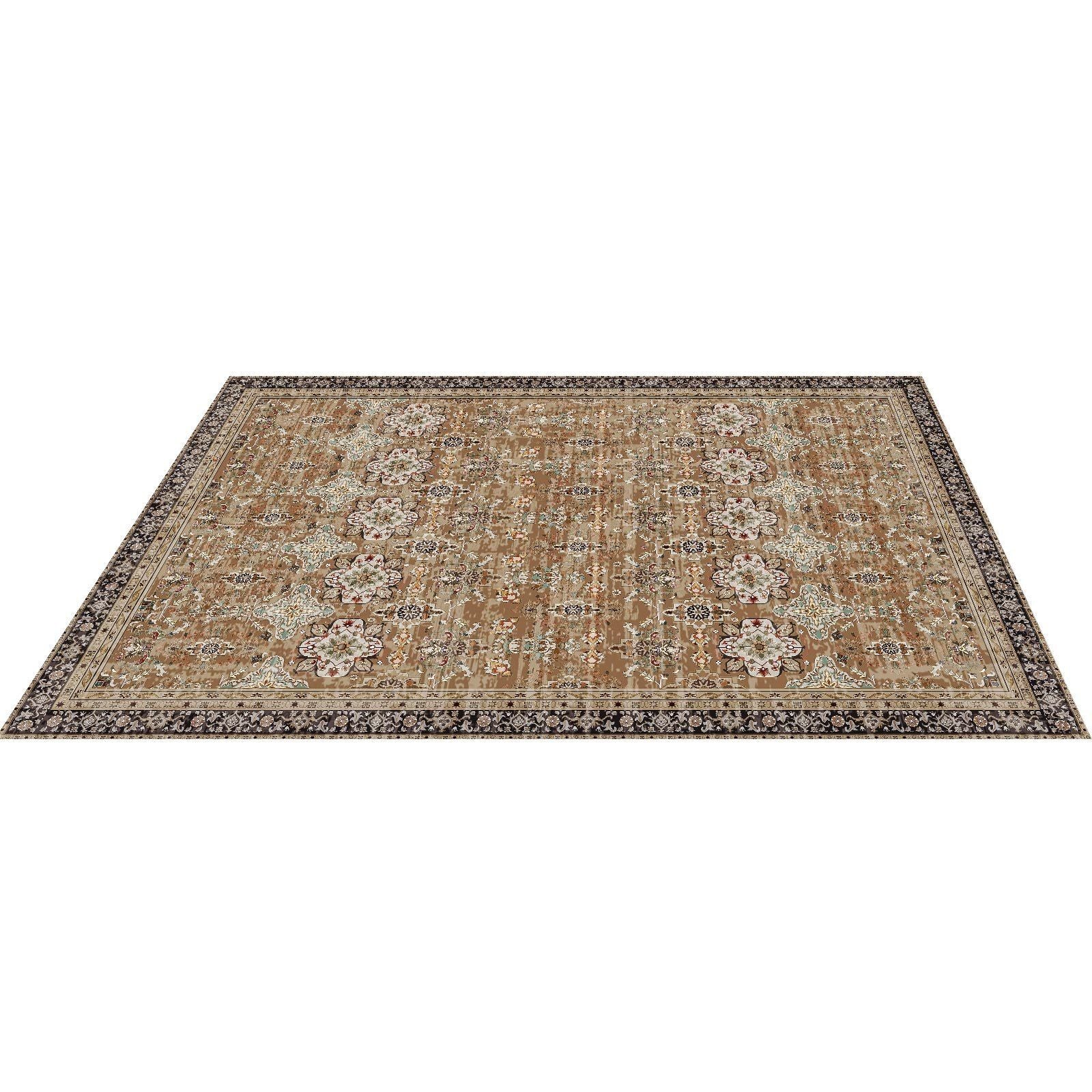 Area Rug, 2438.4 x 3048 mm Large Washable Rug, Non-Slip & Tear-Resistant Soft Carpet, Pet & Child Friendly Vintage Area Rugs, Indoor Mat for Bedroom, Living Room, Kids Room, Office, Brown Green