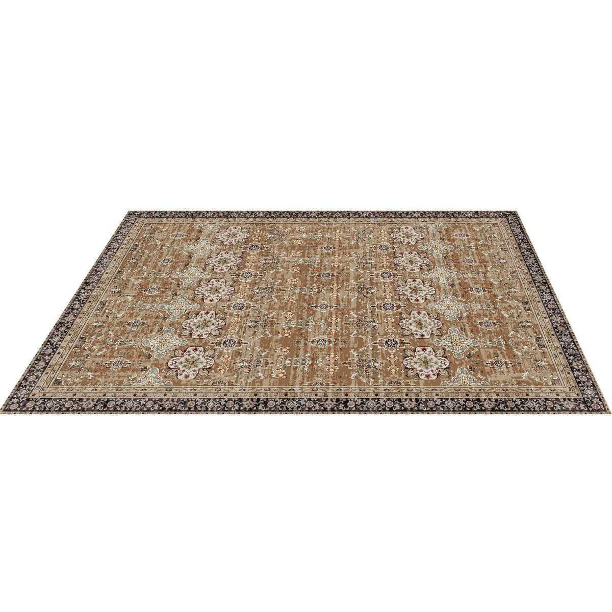 Area Rug, 2438.4 x 3048 mm Large Washable Rug, Non-Slip & Tear-Resistant Soft Carpet, Pet & Child Friendly Vintage Area Rugs, Indoor Mat for Bedroom, Living Room, Kids Room, Office, Brown Green