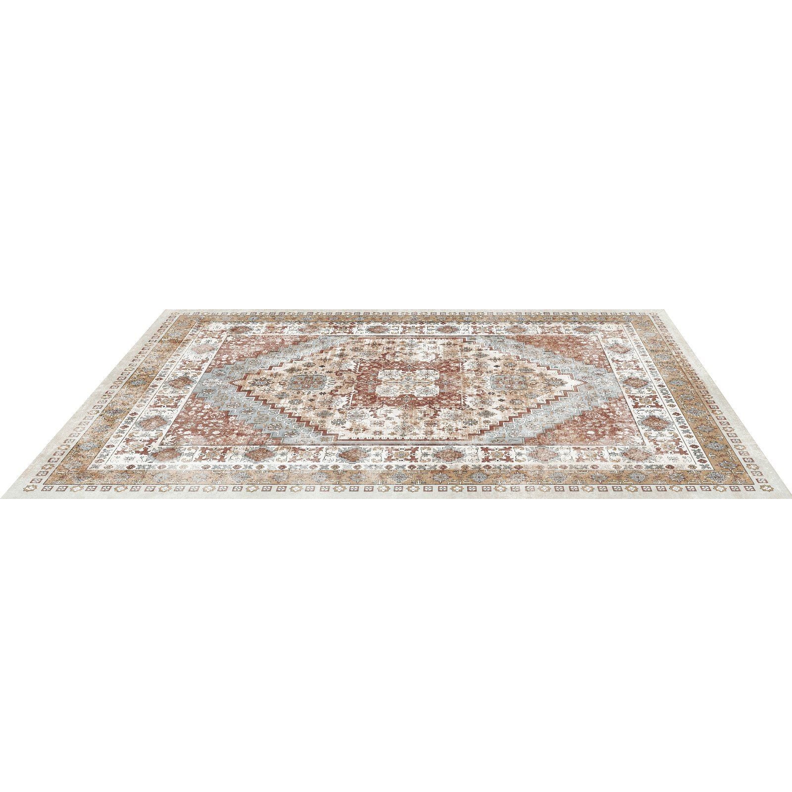 Area Rug, 2438.4 x 3048 mm Large Washable Rug, Non-Slip and Tear-Resistant Soft Carpet, Pet & Child Friendly Vintage Area Rugs, Indoor Mat for Bedroom, Living Room, Kids Room, Office, Brown Red
