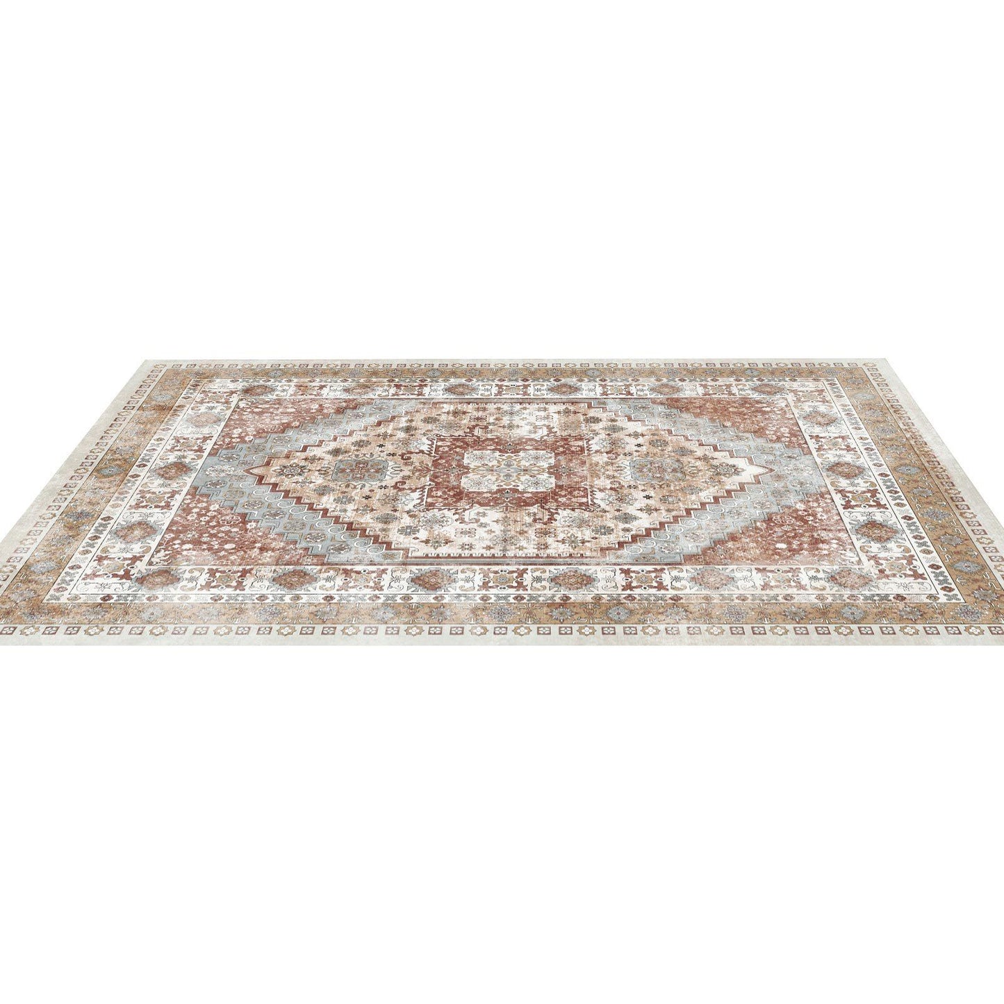 Area Rug, 2743.2 x 3658 mm Large Washable Rug, Non-Slip and Tear-Resistant Soft Carpet, Pet & Child Friendly Vintage Area Rugs, Indoor Mat for Bedroom, Living Room, Kids Room, Office, Brown Red
