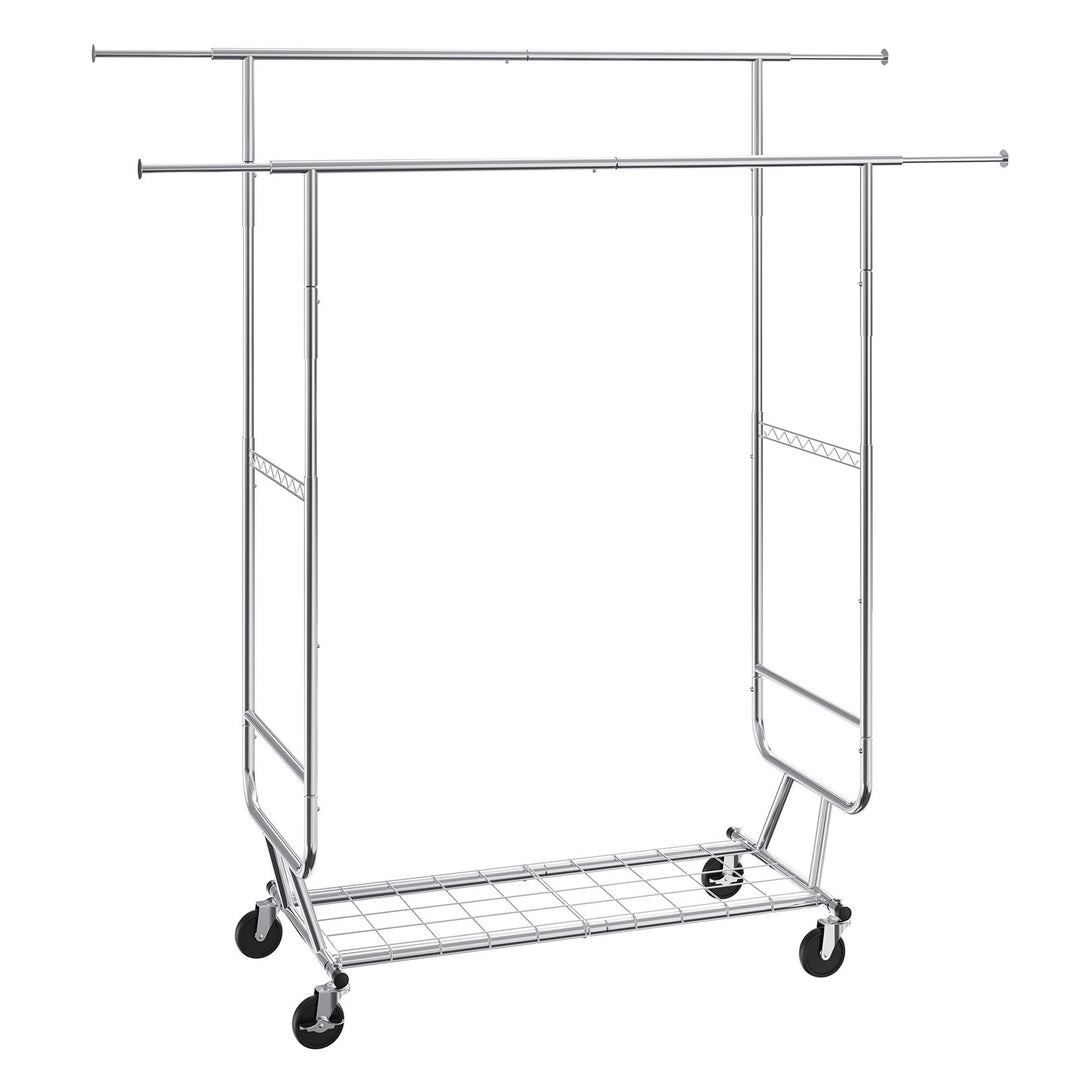 VEVOR Heavy Duty Clothes Rack, Double Hanging Rod Clothing Garment Rack for Hanging Clothes, Adjustable Height and Extendable Length Clothing Rack with Bottom Storage Area, 272 KG Load Capacity