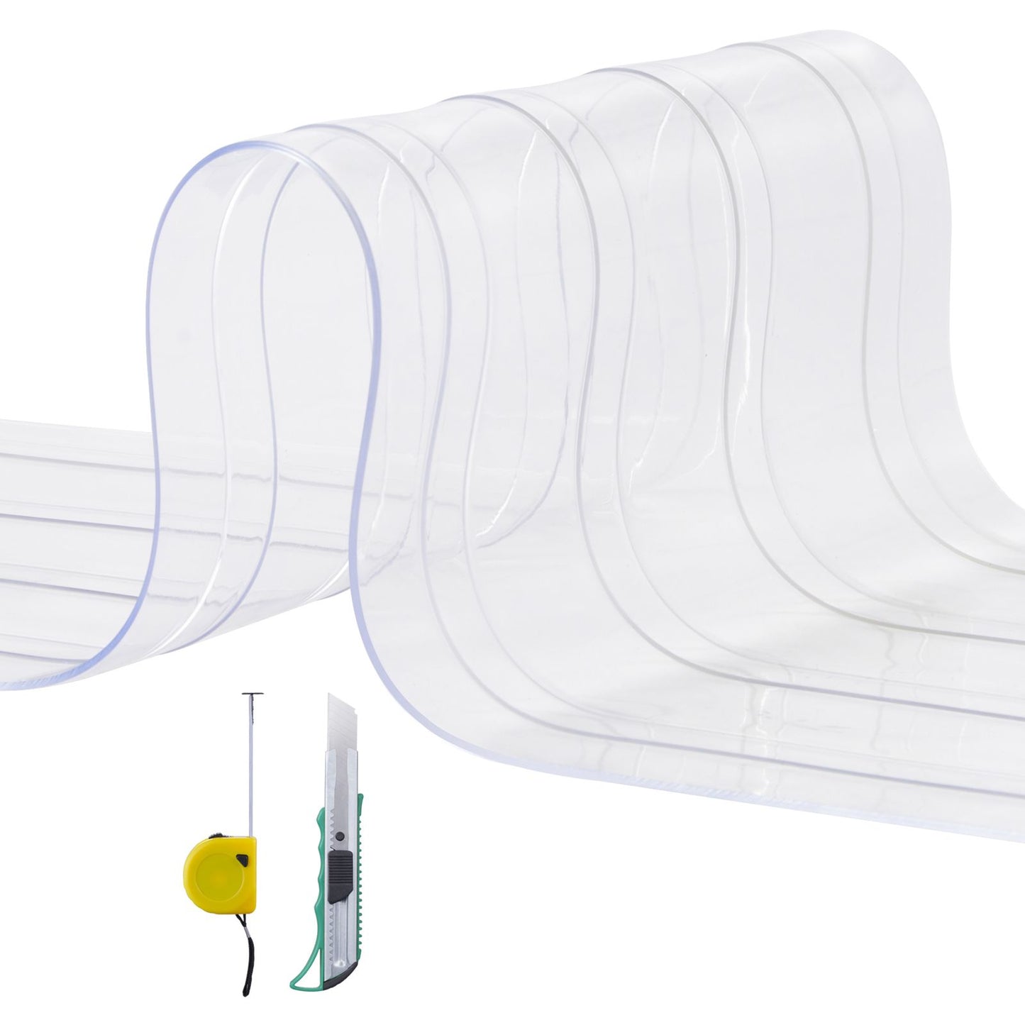 Strip Curtain, 2286 cm L x 20 cm W x 2 mm Thickness, Clear Ribbed PVC Curtain Strip Door Bulk Roll, Plastic Door Strips for Doorways of Supermarket, Garage, Warehouse, Barn, Pet Animal House