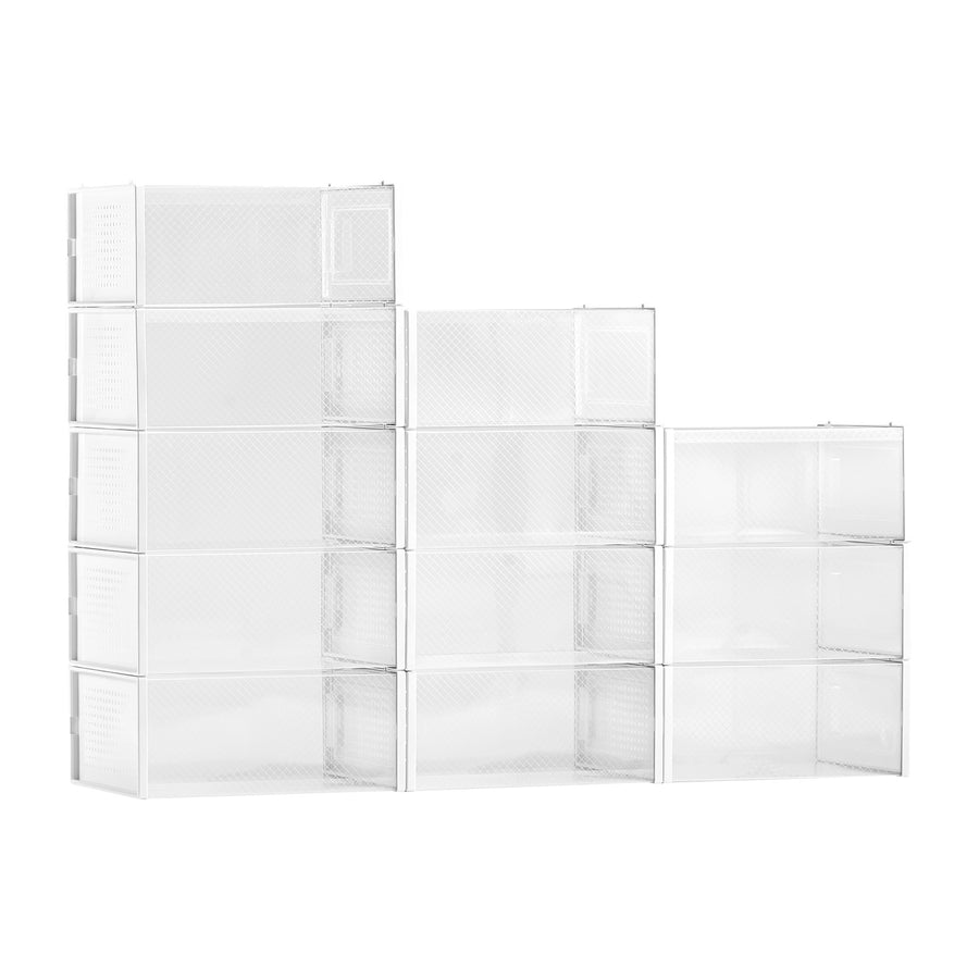 VEVOR Shoe Storage Boxes 12 Pack Stackable Storage Organizers US Size 11 White