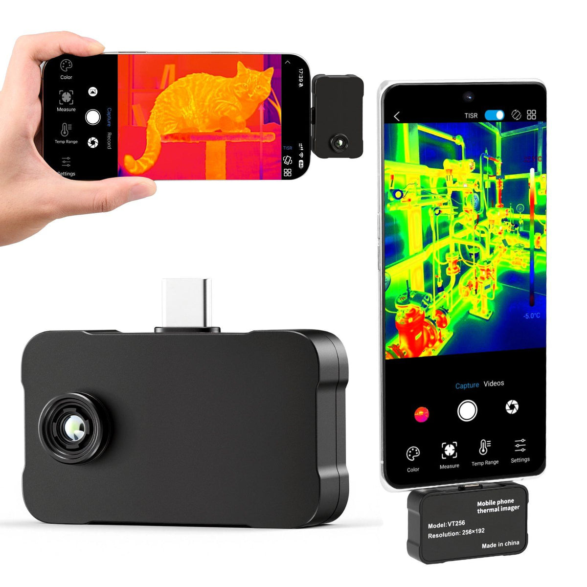 Thermal Imaging Camera for Android & iOS, 512 x 384 Super Resolution, 25HZ Refresh Rate Infrared Thermal Imager for Smartphone Tablets, 256 x 192 IR Resolution, -20°C to 550°C & 6 Color Palettes