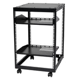 15U Open Frame Server Rack, 23-40 in Adjustable Depth, Free Standing or Wall Mount Network Server Rack, 4 Post AV Rack with Casters, Holds All Your Networking IT Equipment AV Gear Router Modem