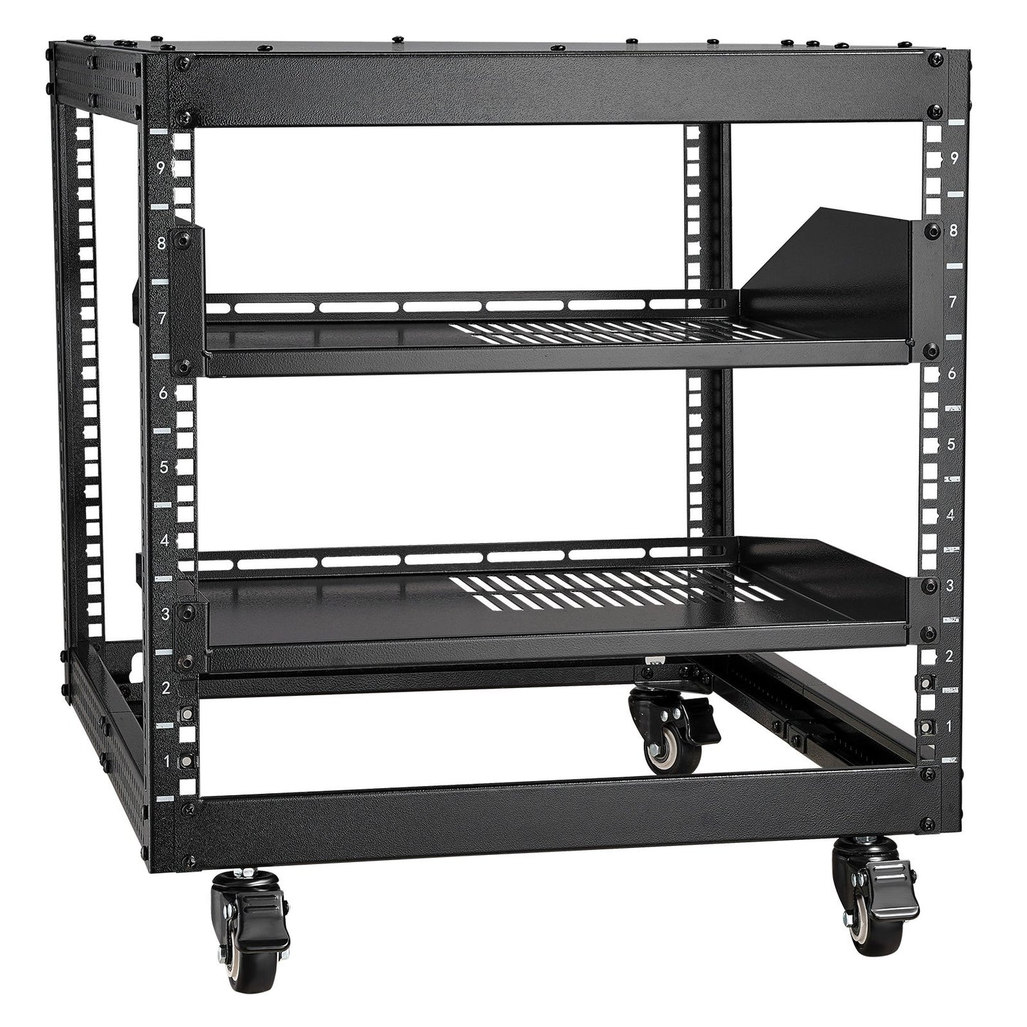 VEVOR 9U Open Frame Server Rack, 584.2 to 1016 mm Adjustable Depth, Free Standing or Wall Mount Network Server Rack with 360° Casters, Heavy Duty 4 Post Holds All Your Networking IT Equipment AV Gear
