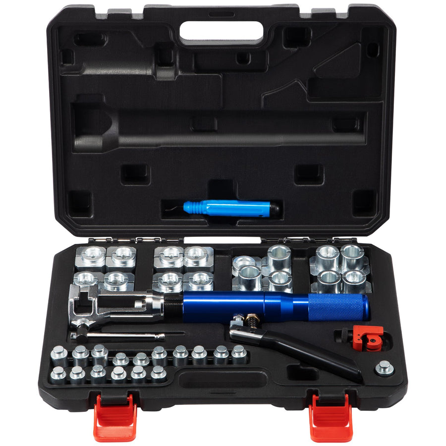 VEVOR Hydraulic Flaring Tool Kit, 45° Double Flaring Tool, Brake Repair Brake Flaring Tools for 3/16"-1/2", Brake Flare Tool with Tube Cutter, 32 PCS Tube Flaring Tools for Copper Lines, Black