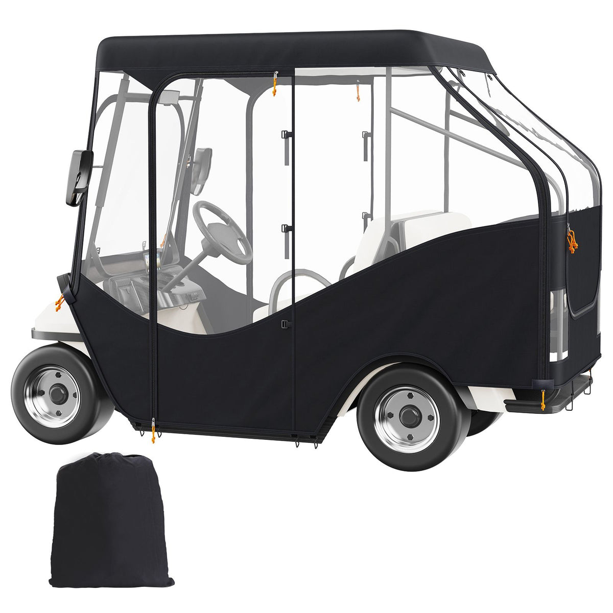 Golf Cart Enclosure, 420D Polyester Driving Enclosure with 4-Sided Transparent Windows, 4 Passenger Club Car Covers Universal Fits for Most Brand Carts, Sunproof and Dustproof Outdoor Cart Cover