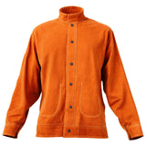 Flame-Resistant Welding Jacket - M Size, Heavy Duty Cowhide Leather Welding Jacket, Waterproof Heat-Resistant Safety Jacket with Snap Buttons, 4 Pockets & Adjustable Cuffs for Welders Steelworks