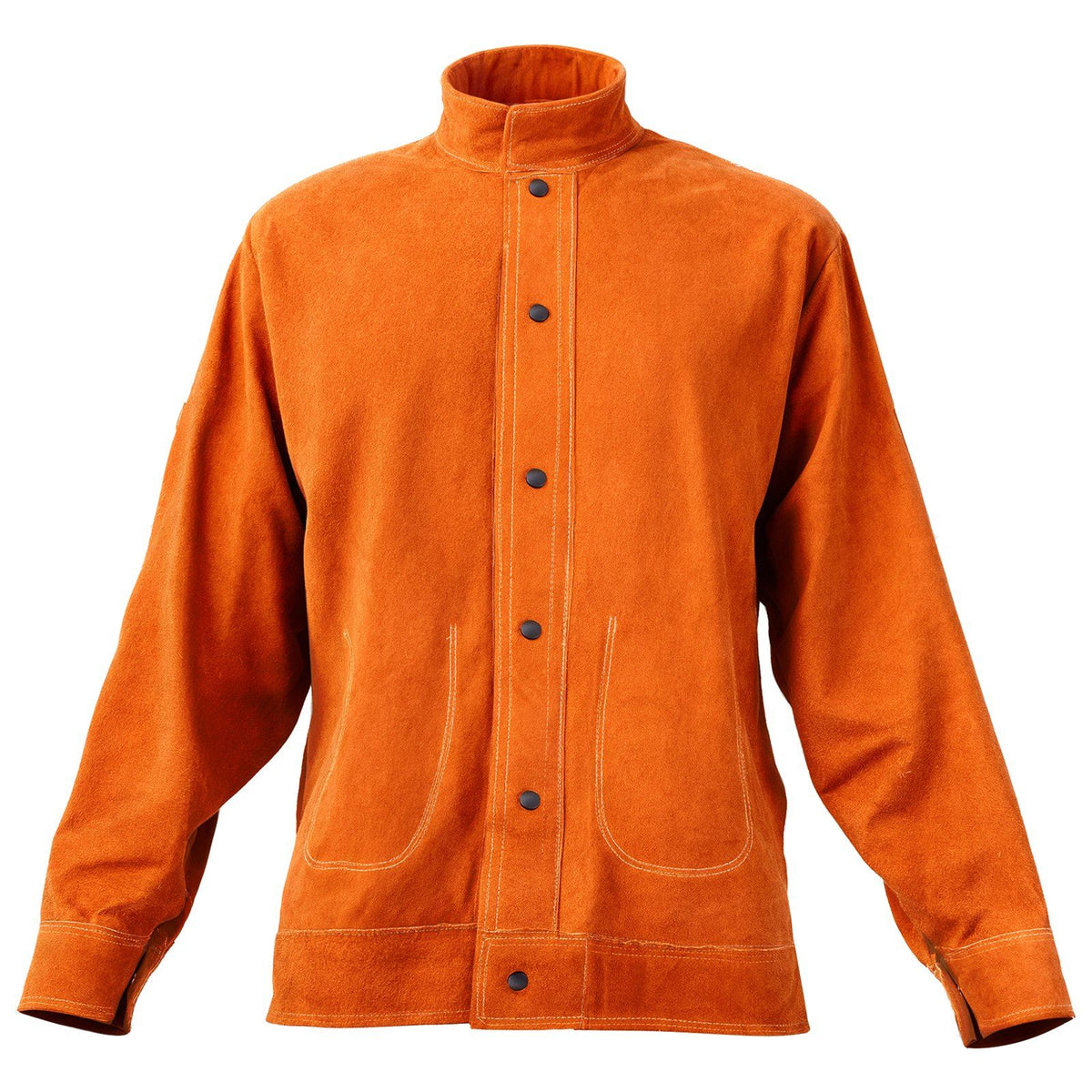 Flame-Resistant Welding Jacket - M Size, Heavy Duty Cowhide Leather Welding Jacket, Waterproof Heat-Resistant Safety Jacket with Snap Buttons, 4 Pockets & Adjustable Cuffs for Welders Steelworks