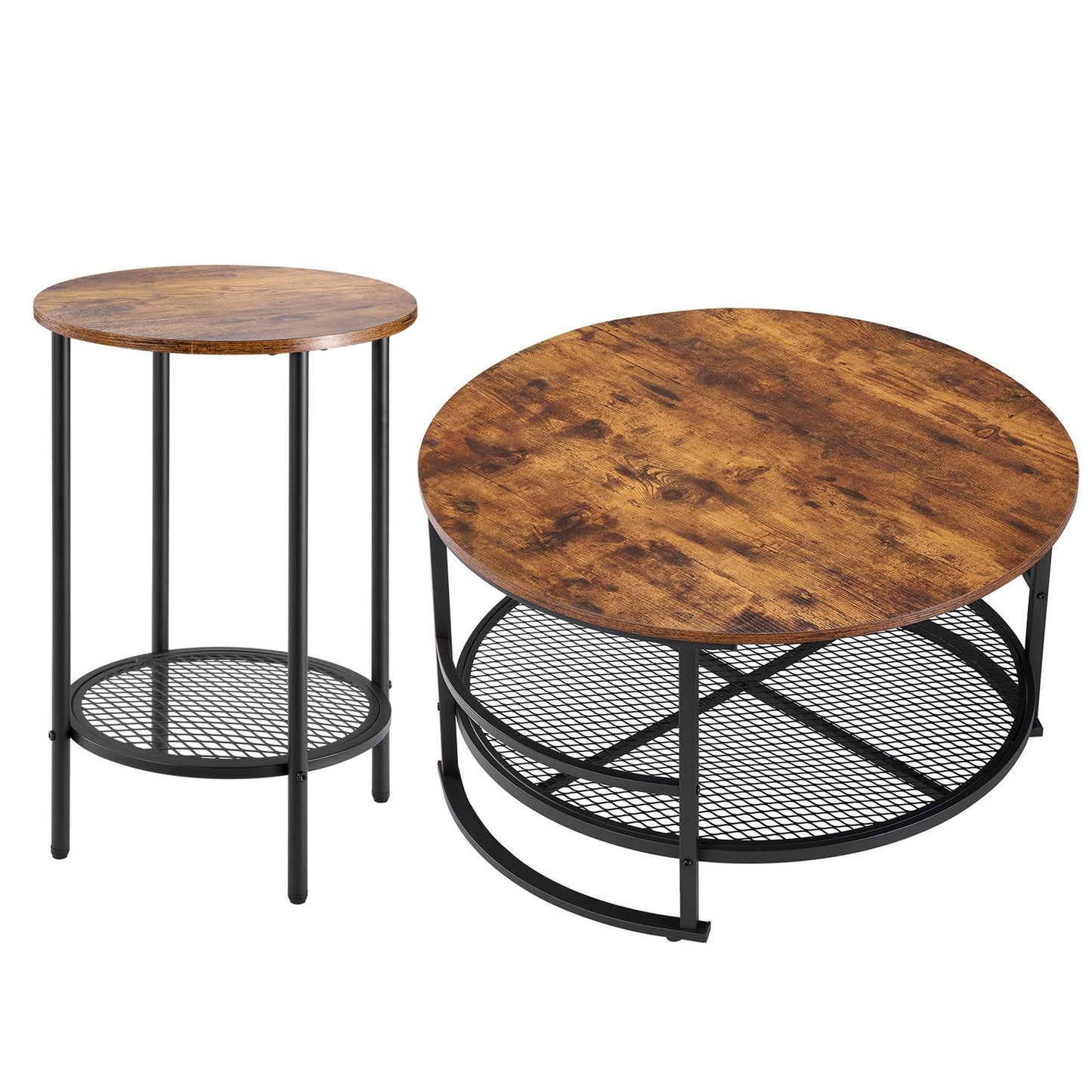 3 Pieces Round Coffee Table Set 80 cm with 2 End Tables for Living Room