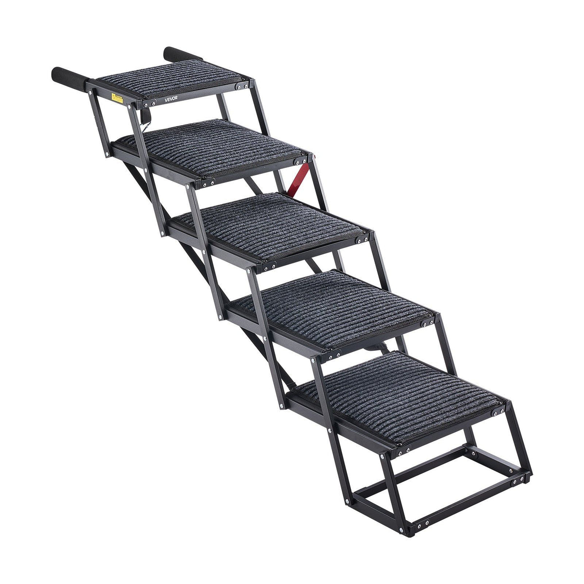 Dog Stairs for Car, 5 Steps Extra Wide Foldable Dog Ramp for Large Dogs with Non-Slip Rug Surface, Portable Lightweight Pet Ladder for Car, SUV, Truck, High Beds, Sofas, Support up to 91 kg