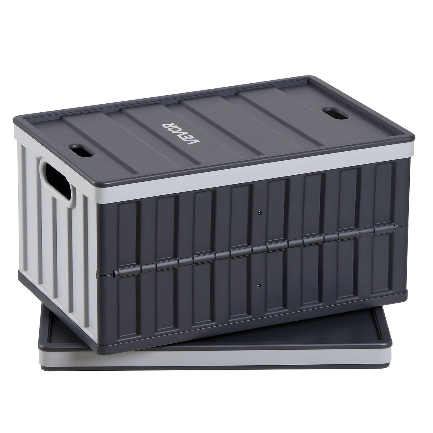 Plastic Collapsible Storage Bins with Lids, 65L 2 Packs, Stackable Folding Storage Crates with Handles, Holds 38 kg Per Bin, Heavy Duty Containers, Space-Saving Baskets, for Home Organizing