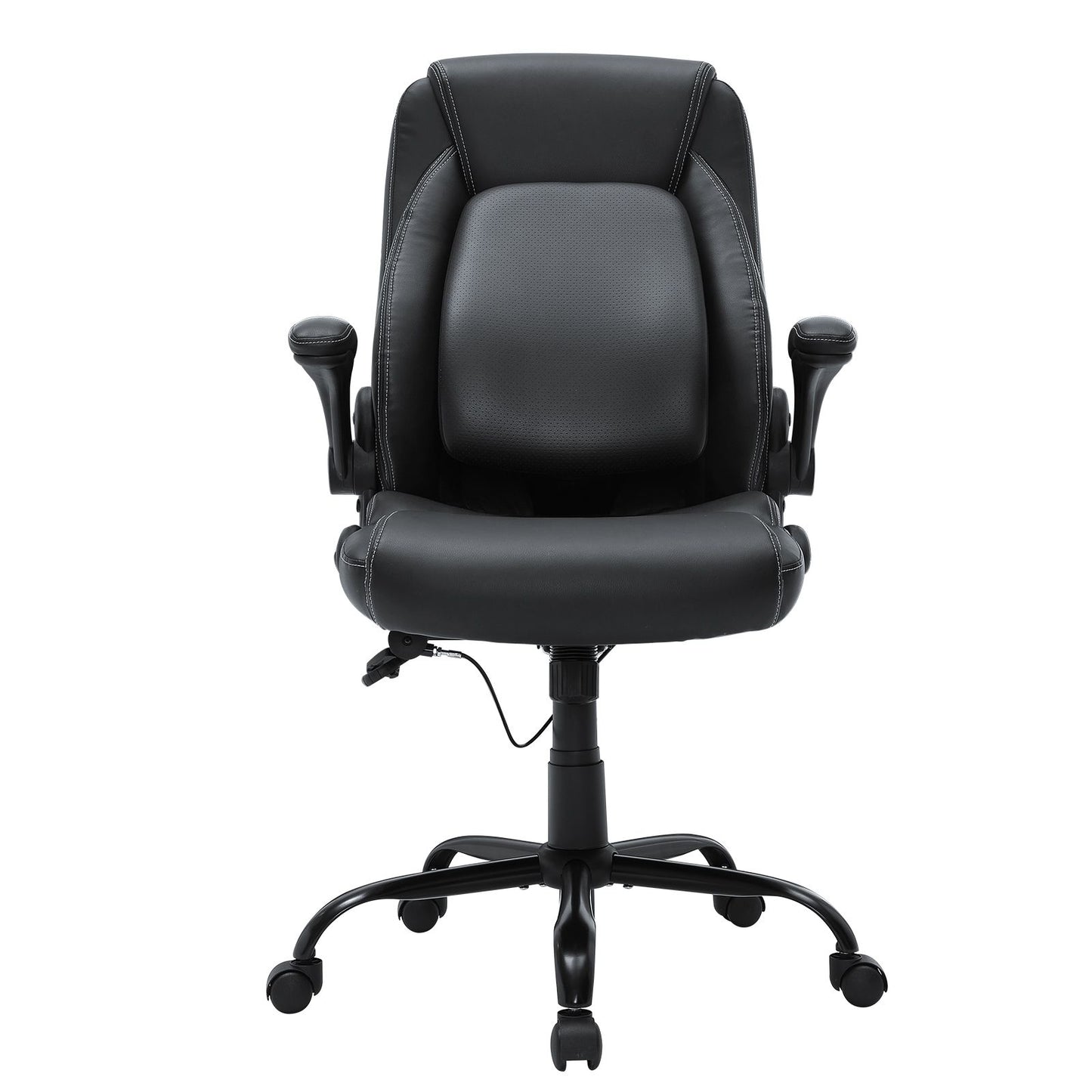 Executive Office Chair with Cutting-edge Adjustable Lumbar Support, High Back PU Leather Office Chair Ergonomic for Back Pain, with Padded Flip-up Arms