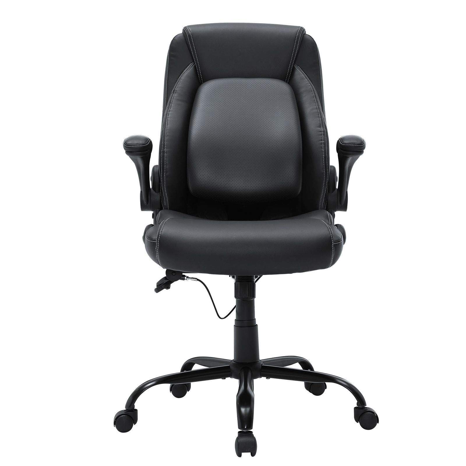 Executive Office Chair with Cutting-edge Adjustable Lumbar Support, High Back PU Leather Office Chair Ergonomic for Back Pain, with Padded Flip-up Arms