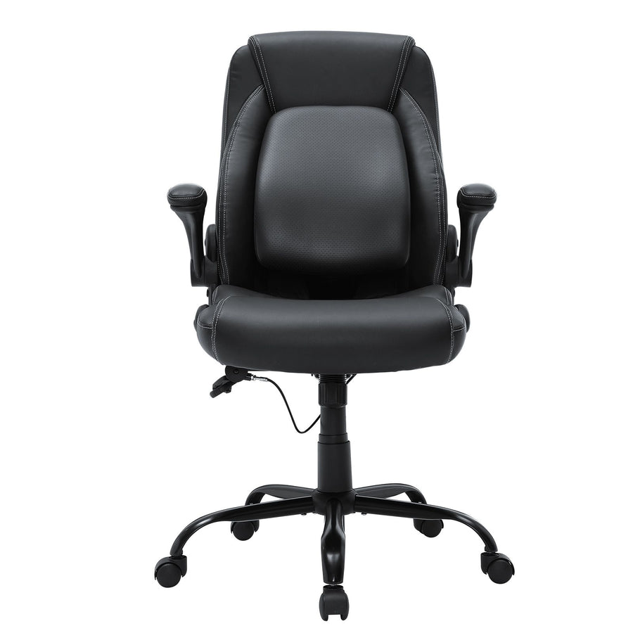 Executive Office Chair with Cutting-edge Adjustable Lumbar Support, High Back PU Leather Office Chair Ergonomic for Back Pain, with Padded Flip-up Arms