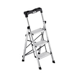 3 Step Ladder, Folding Step Stool with Wide Anti-Slip Pedal and Comfort Handgrip, 150 kg Capacity Portable Aluminum Stepladder, Multi-Use for Kitchen, Warehouse, Household and Office, Silver