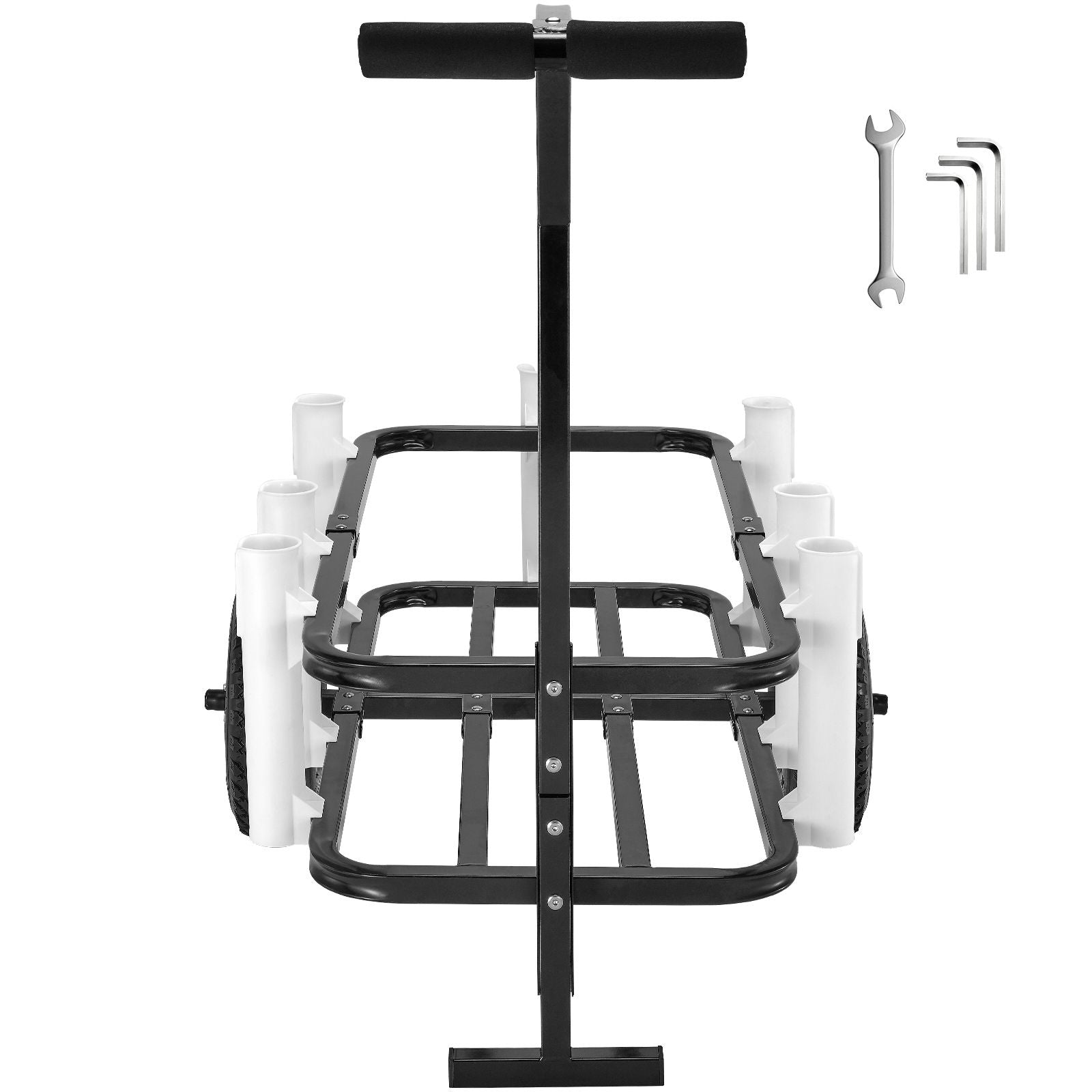 Beach Fishing Cart, 91 kg Load Capacity, Fish and Marine Cart with Two 275 mm Big Wheels Rubber Balloon Tires for Sand, Heavy-Duty Steel Pier Wagon Trolley with 7 Rod Holders for Fishing, Picnic