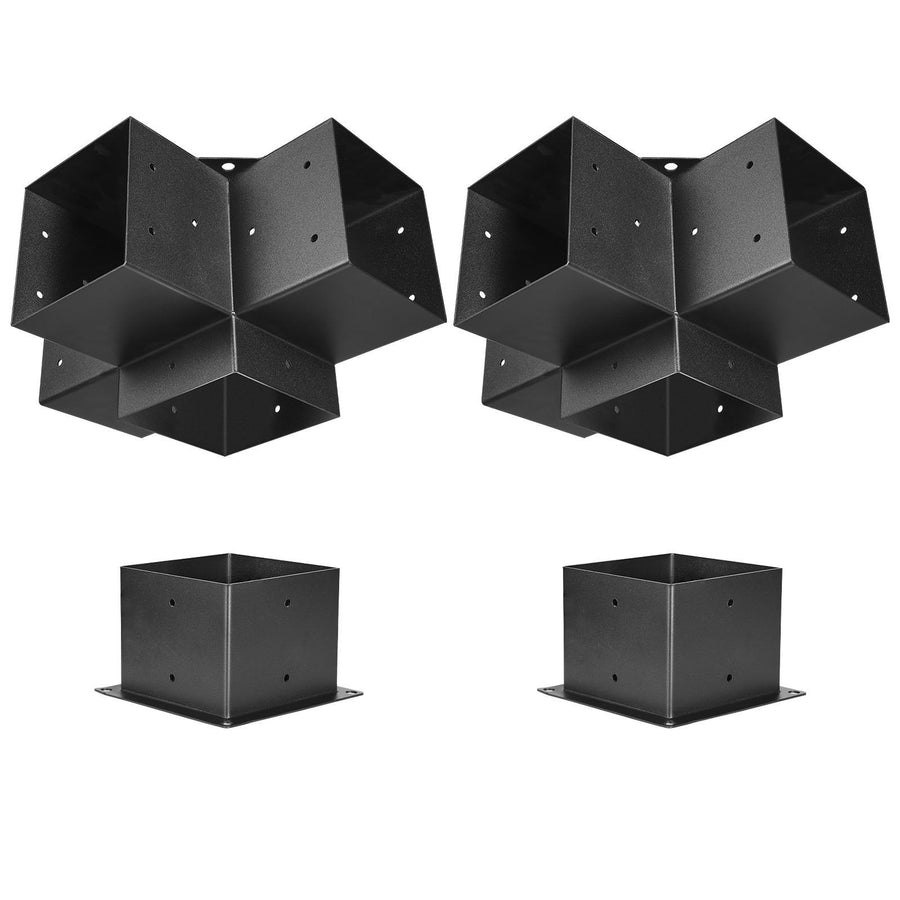 Pergola Bracket Kit, 6x6 Inch (Inner Size 142 x 142 mm), 2 Pcs 4-Way Heavy Duty Corner Bracket Woodworks DIY Post Base Kit, Easy Installation Wooden Beams for Gazebos, Patio Pergolas, Log Cabin