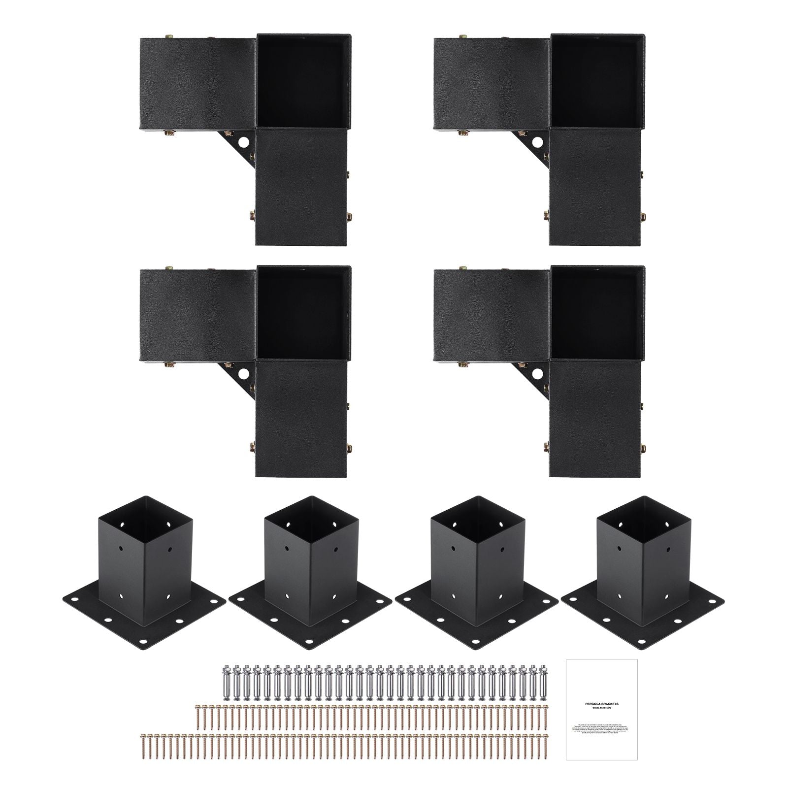 Pergola Bracket Kit 4''x4''(inner 3.6''x3.6''), 8pcs (4pcs 3-Way,4pcs Base) Heavy Duty Corner Bracket Woodworks DIY Post Base Kit, Easy Installation Wooden Beams for Gazebos, Patio Pergolas, Log Cabin Outdoor