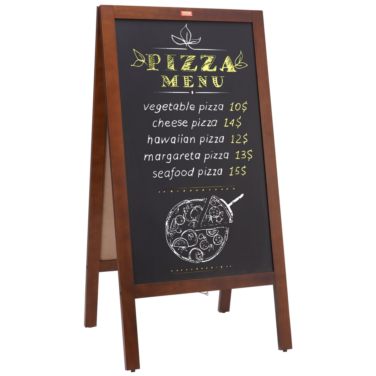 VEOVR A Frame Chalkboard Sign, 50x102 cm Double-Sided Sidewalk Signs, Freestanding Vintage Wooden Chalk Board with Chalks & Magnetic Eraser, Rustic Brown Outdoor Sandwich Board Kitchen Home Wedding