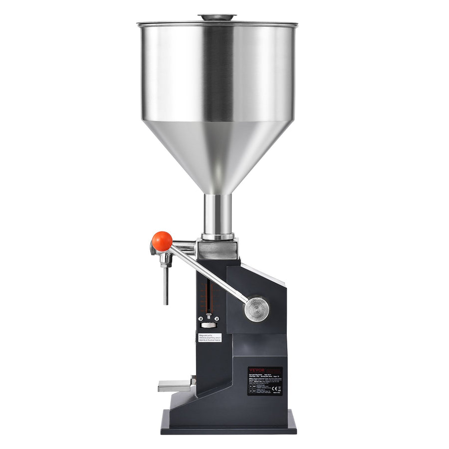 VEVOR Manual Paste Liquid Filling Machine, 5-50ml Bottle Filler, Adjustable Bottle Filling Machine, Stainless Steel Liquid Filler with Hopper for Milk Water Juice Essential Oil Shampoo Cosmetic Honey