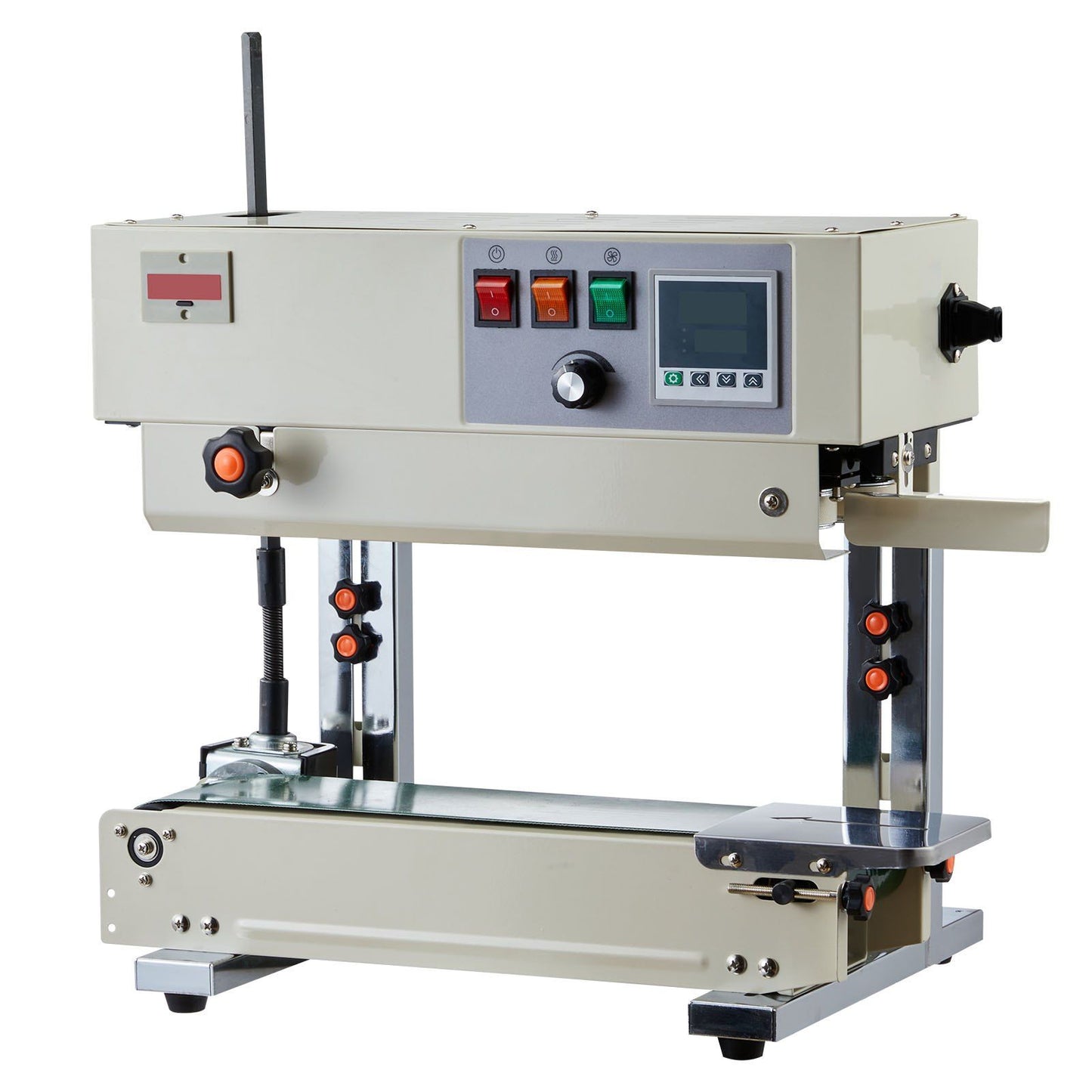 Continuous Bag Band Sealing Machine, 6-12 mm Seal Width, Vertical Band Sealer Machine with Roller Printing , Temp & Speed Adjustable, Commercial Heat Sealer Machine for 0.03-0.8 mm Plastic Bags