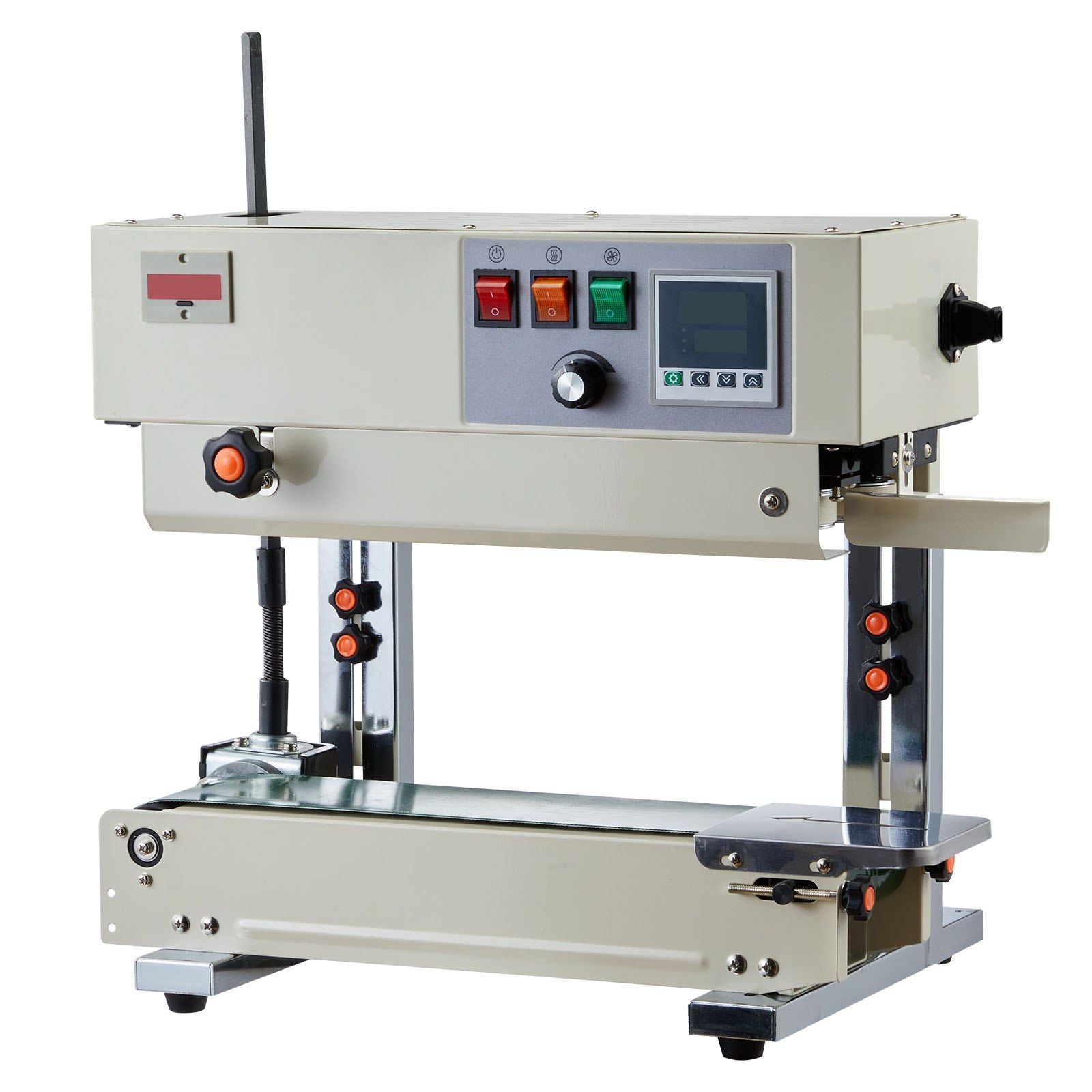 Continuous Bag Band Sealing Machine, 6-12 mm Seal Width, Vertical Band Sealer Machine with Roller Printing , Temp & Speed Adjustable, Commercial Heat Sealer Machine for 0.03-0.8 mm Plastic Bags