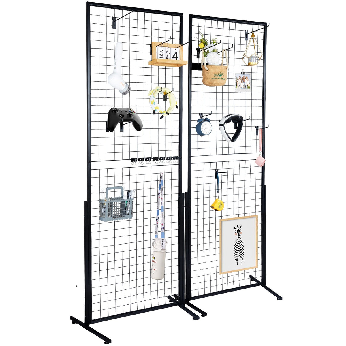 2' x 5.6' Grid Wall Panels Tower, 2 Packs Wire Gridwall Display Racks with T-Base Floorstanding, Double Side Gridwall Panels for Art Craft Shows, Retail Display with Extra Clips and Hooks