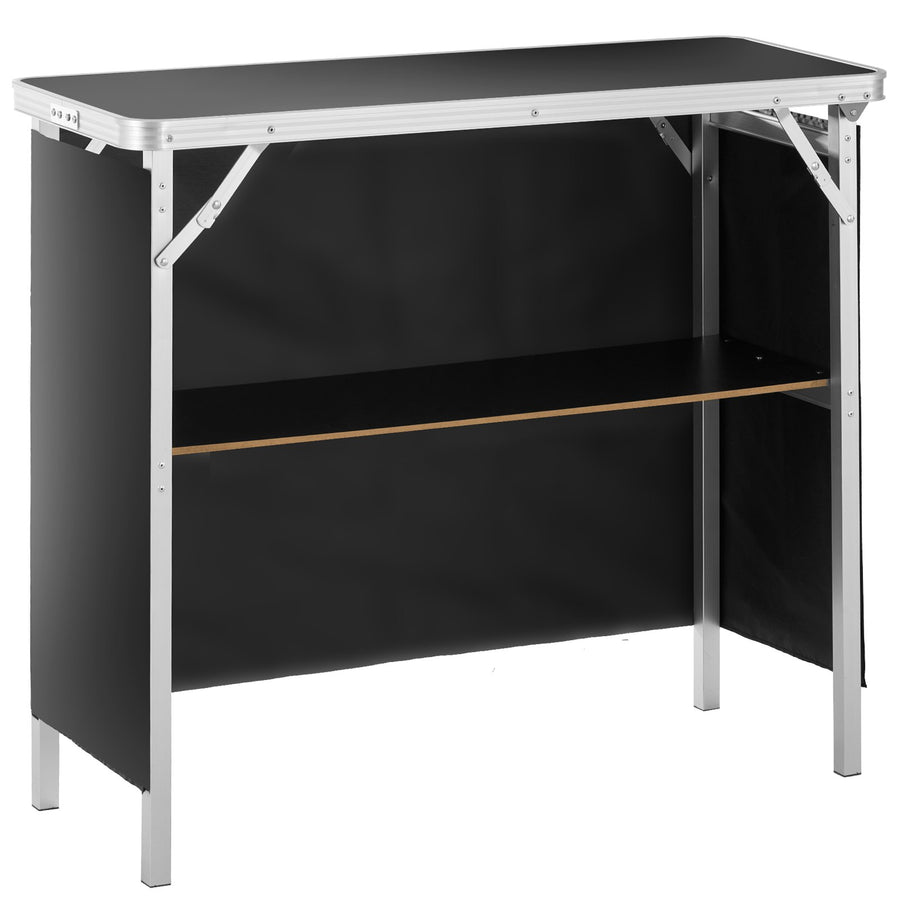 VEVOR Folding Portable Bar Table, Tradeshow Podium Table for Indoor, Outdoor, Party, Picnic, Exhibition, Includes Carrying Case, Storage Shelf and Black Skirt, 38.39" x 15.16" x 34.25“