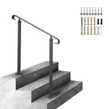 Handrails for Outdoor Steps, Fit 1-3 Steps Outdoor Stair Railing, Wrought Iron Handrail, Adjustable Front Porch Hand Rail, Black Transitional Hand railings for Concrete Steps or Wooden Stairs