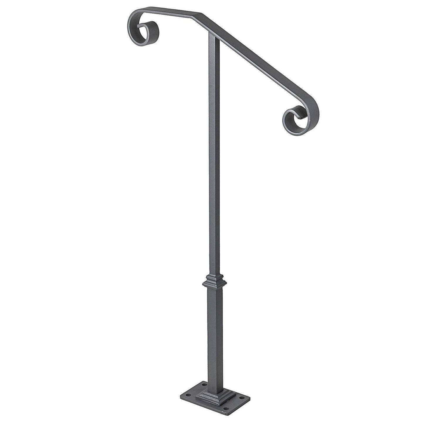 Handrails for Outdoor Steps, Fit 1 or 2 Steps Outdoor Stair Railing, Single Post Wrought Iron Handrail, Gray Transitional Porch Railings for Concrete Steps or Wooden Stairs with Base