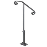 Handrails for Outdoor Steps, Fit 1 or 2 Steps Outdoor Stair Railing, Single Post Wrought Iron Handrail, Gray Transitional Porch Railings for Concrete Steps or Wooden Stairs with Base