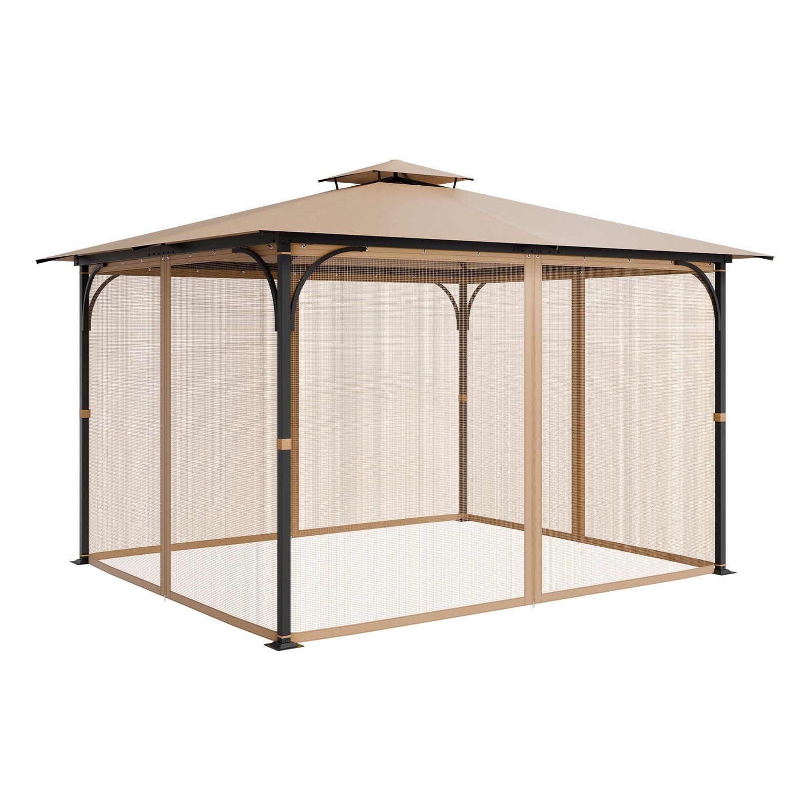 Gazebo Netting Replacement, Fit Most 10 x 12 x 7.3 FT Gazebo, Outdoor Garden Gazebo Net, 4-Panel Sidewall Mesh Gazebo Curtain, Patio Midge Netting with Double Zipper, Canopy Screen (Netting Only)