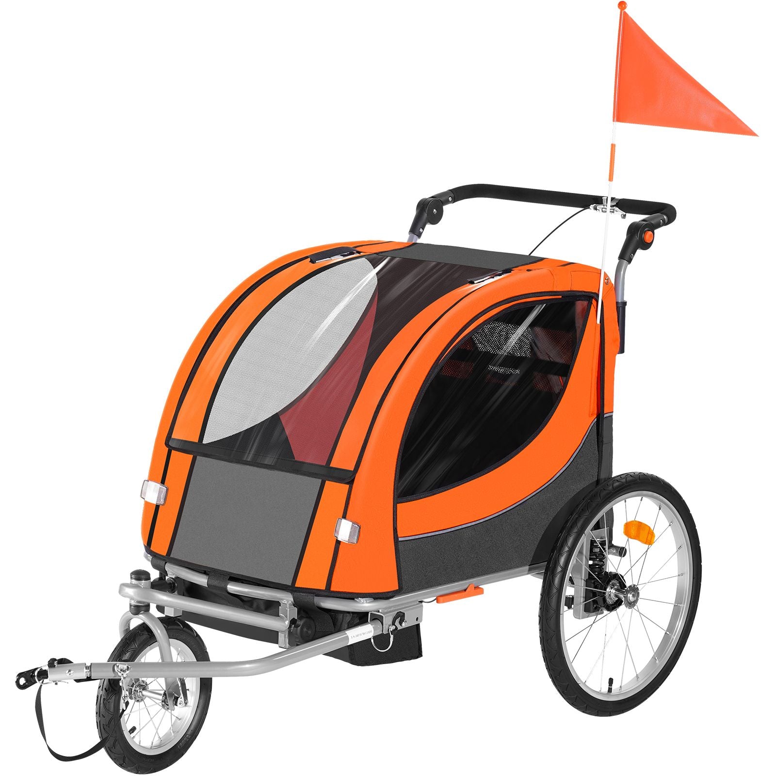 Bike Trailer for Toddlers, Kids, Double Seat, 45 kg Load, 2-In-1 Canopy Carrier Converts to Stroller, Tow Behind Foldable Child Bicycle Trailer with Universal Bicycle Coupler, Orange and Gray