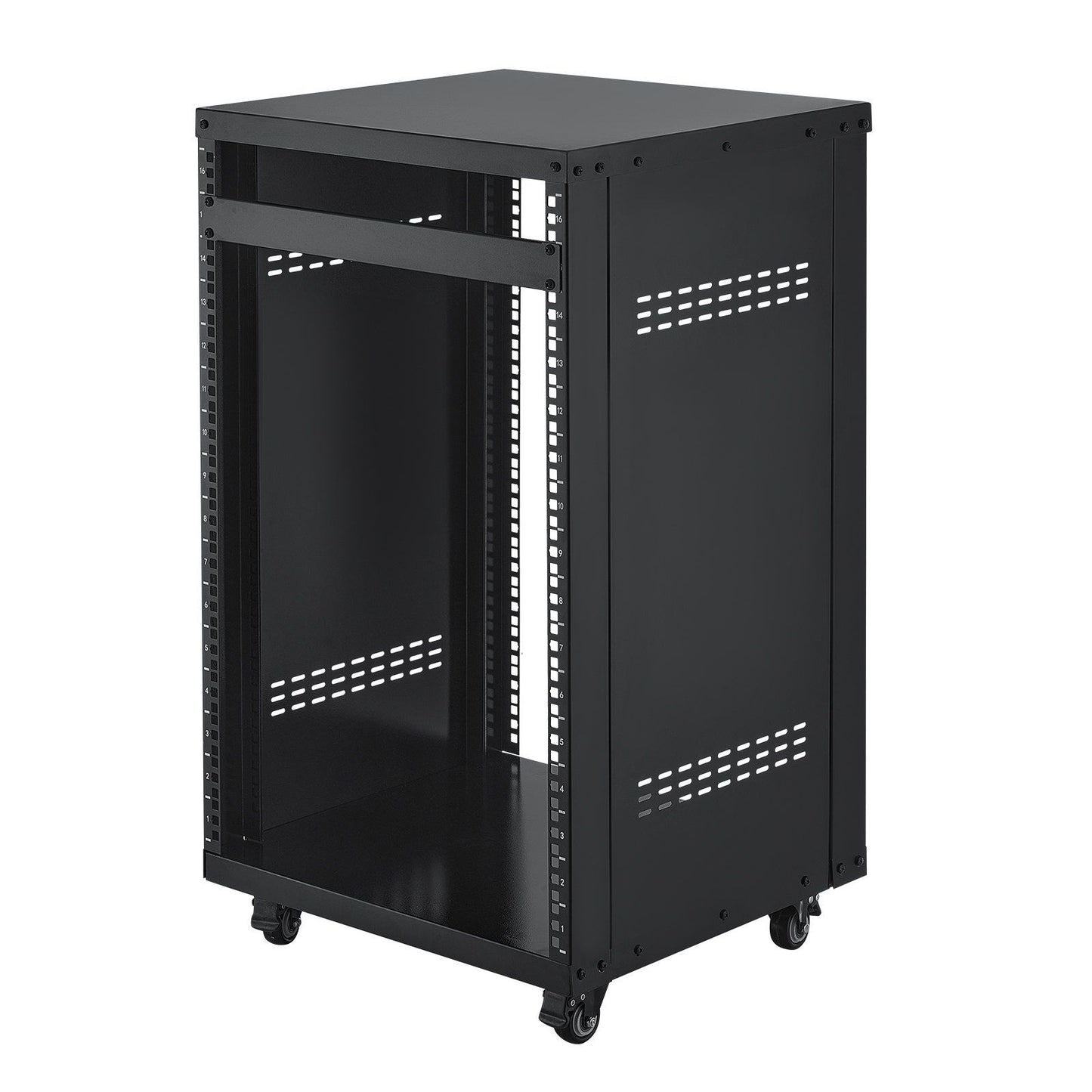 16U AV Rack, 90.7 kg Max Load Capacity, Home Recording Studio Rack with Lockable Caster Wheels, Open Frame Server Cabinet, Special Vent Design, for Audio Video Musical & IT Equipment Mounting