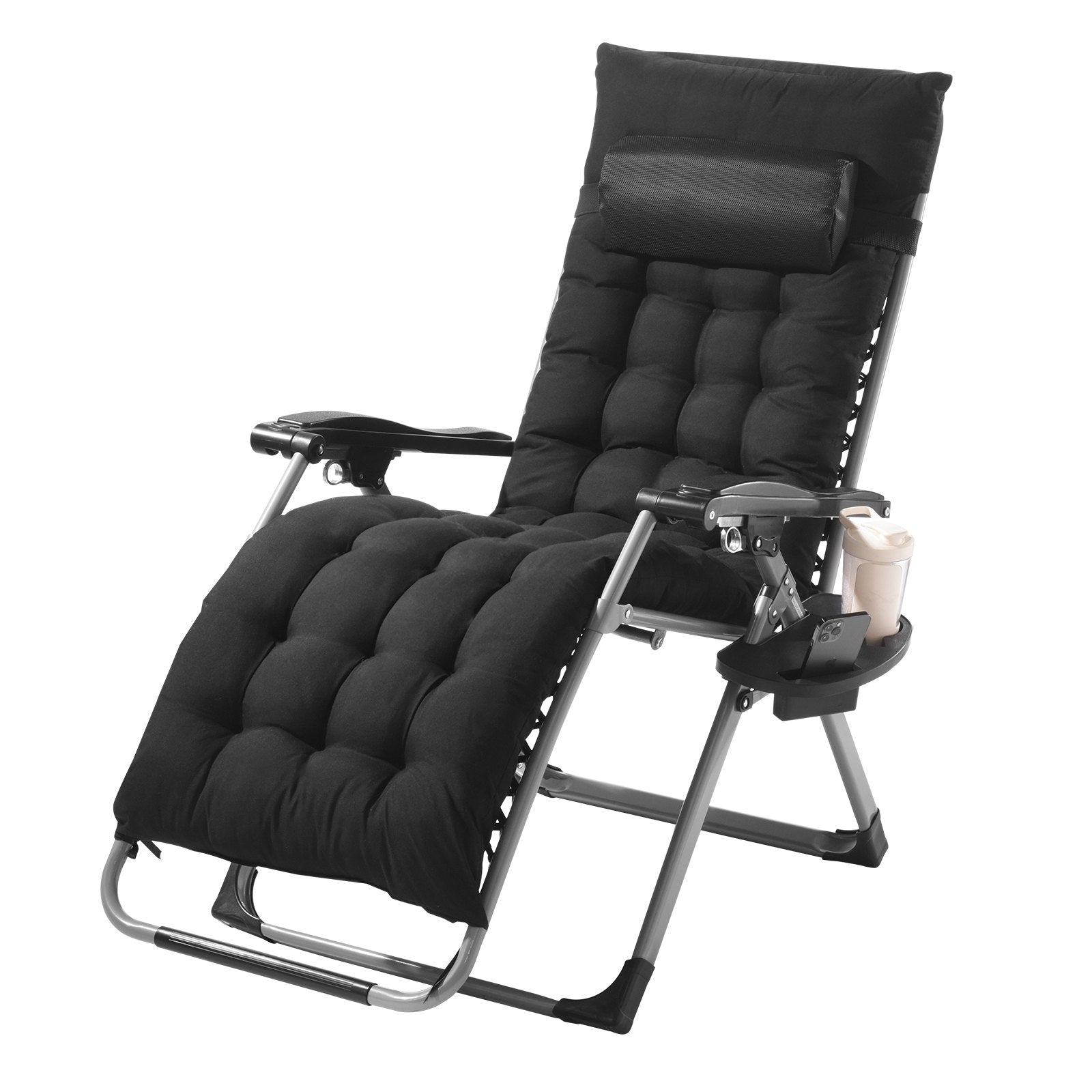 Zero Gravity Chair, 26 inch Zero Gravity Recliner Lounge Chair for Indoor and Outdoor, Adjustable Anti Gravity Chair with Cushion, Headrest, Footrest, and Cupholder, 500 lbs, Black