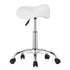 Saddle Rolling Stool, PU Leather Rolling Stool with Wheels, 360° Swivel Drafting Stool with Thickened Cushion, Height Adjustable Rolling Work SPA Stool, for Office, Home, Salon & Bar, White