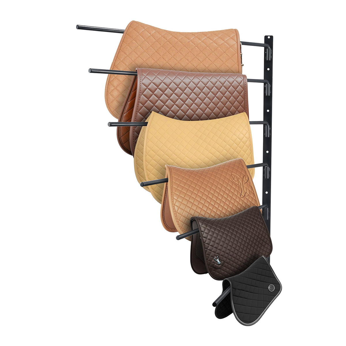 Wall Mounted Saddle Rack, 30.9 x 29.9 x 5.5 in, Swing Out Saddle Holder, Six Tiers Horse Saddle Stand, Space Saving Horse Pad and Blanket Rack for Tack Room Organization Trailer Accessories