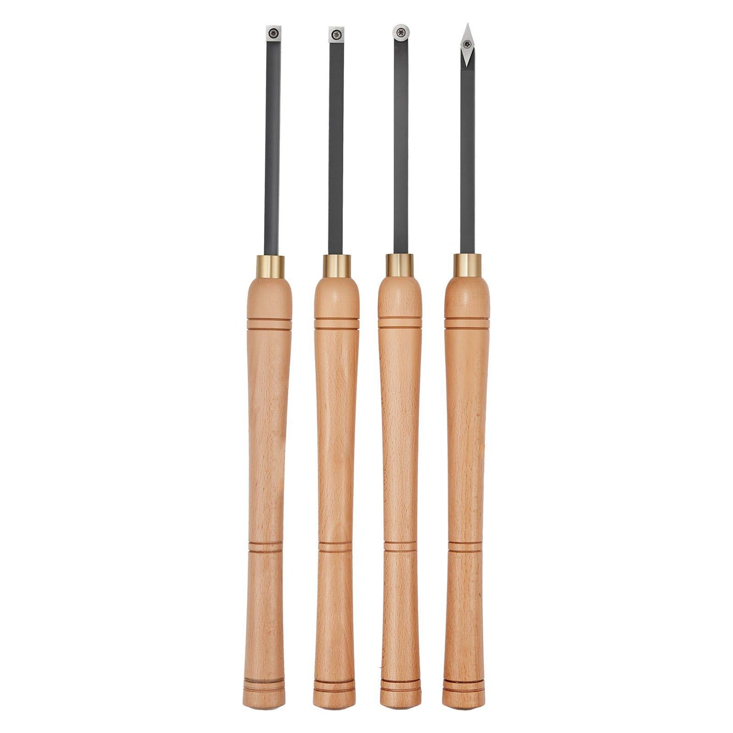 Wood Lathe Turning Tool Set, 4PCS, Lathe Roughing Finishing and Detailing Hollow Tool with Wooden Handle, Diamond Round Square Carbide Inserts, Wooden Box, for Beginners Hobbyists Professionals
