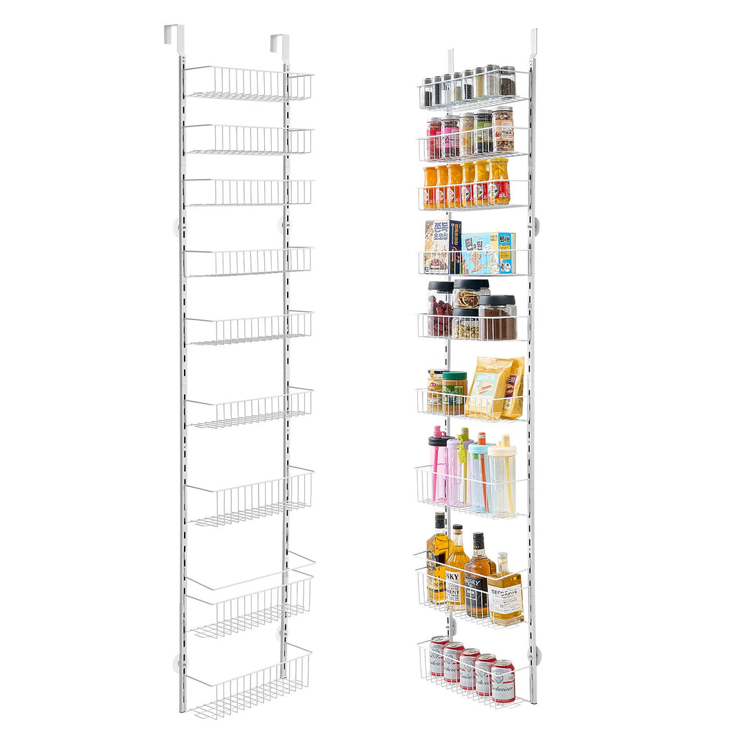 VEVOR Over the Door Pantry Organizer, 9-Tier Pantry Organization and Storage, Heavy-Duty Steel Hanging Spice Rack, Adjustable Wall Seasoning Shelves, for Home Kitchen Laundry Room Bathroom, White