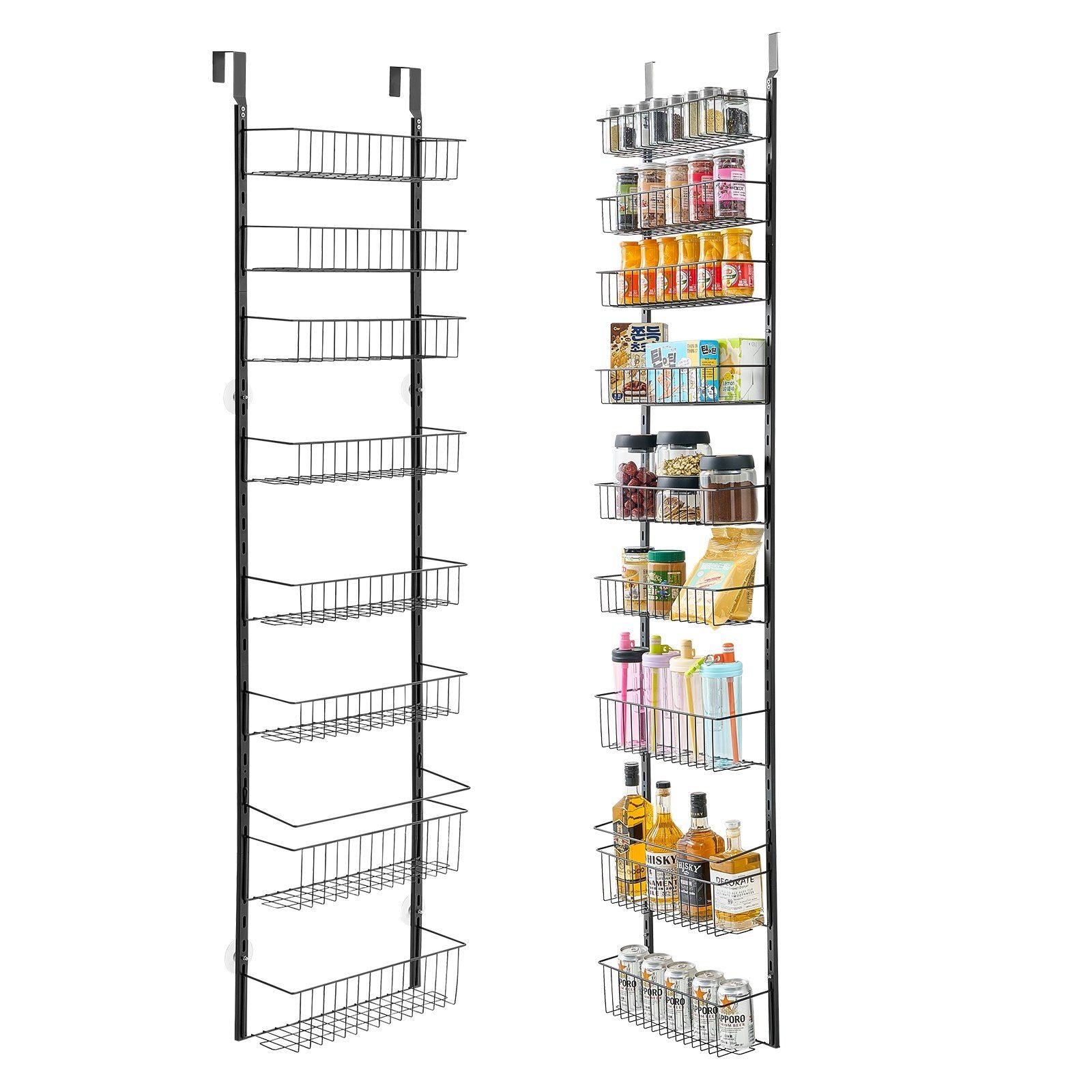 Over the Door Pantry Organizer, 9-Tier Pantry Organization and Storage, Heavy-Duty Steel Hanging Spice Rack, Adjustable Wall Seasoning Shelves, for Home Kitchen Laundry Room Bathroom, Black