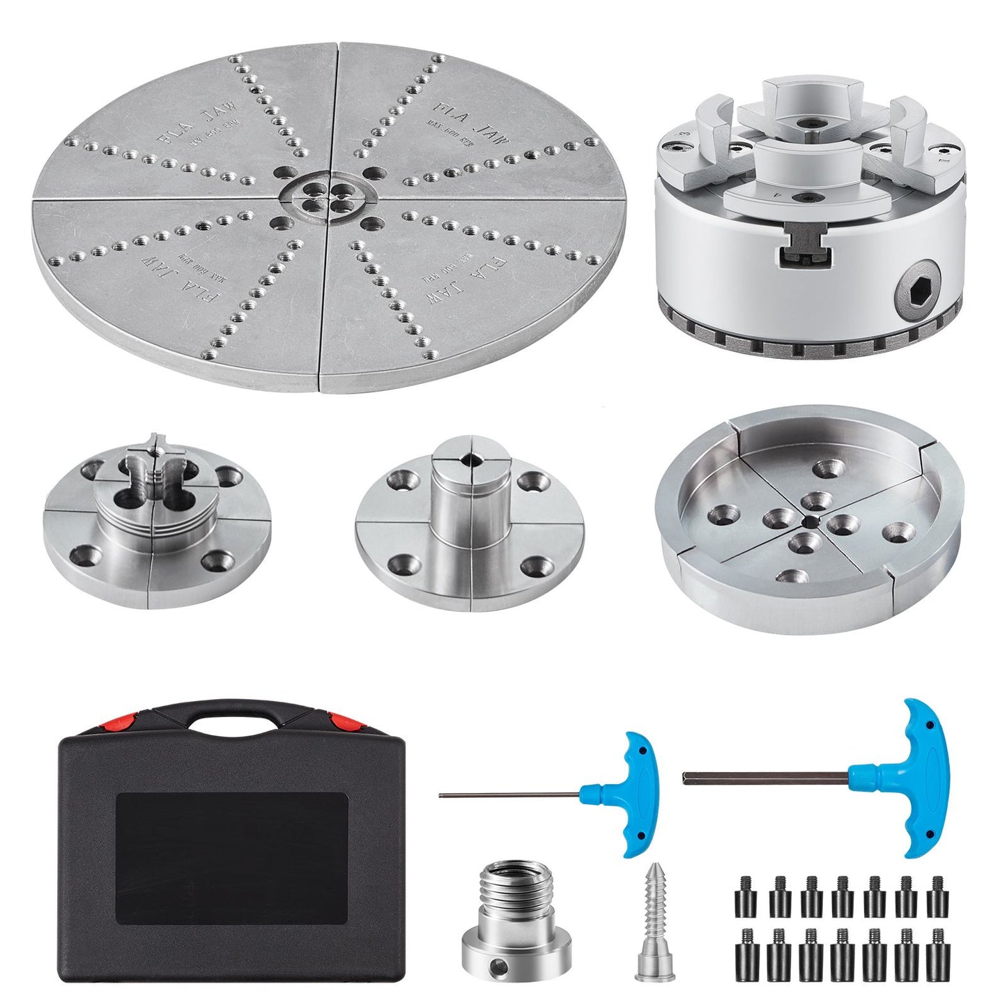 KP965 Lathe Chuck, 4-Jaw 96 mm Diameter, Metal Lathe Chuck Turning Machine Accessories with 5 Sets of Jaws, Self-centering Tool, for Precision Machining, Grinding Machines, Milling Machines