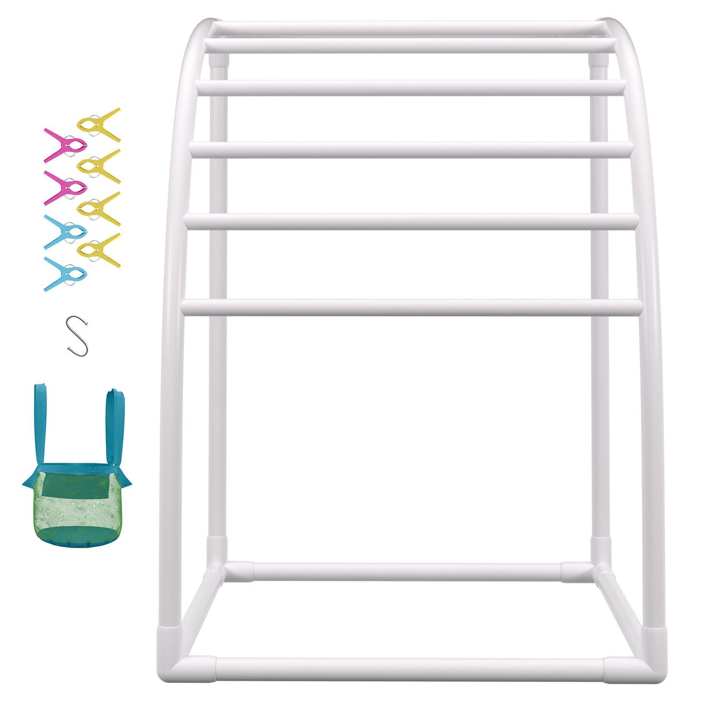 Outdoor Towel Rack Pool Towel Rack 7 Bar Curved White Freestanding Patio