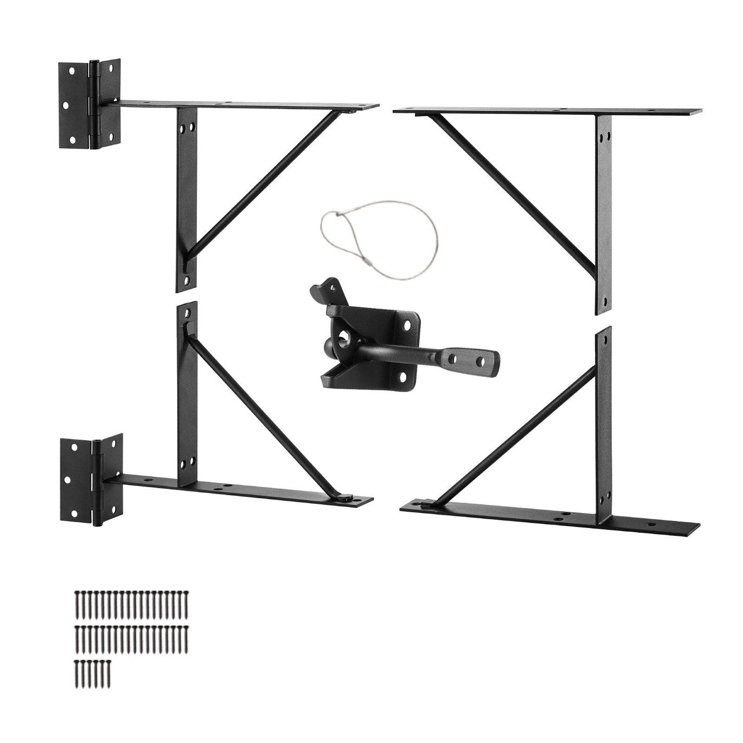 Gate Corner Brace Bracket, Anti Sag Gate Frame Hardware Kit, Gate Frame Brace Bracket with Latch Lock, Latch Lock Rope, for Shed Doors, Corral Gates, Driveway Gates, Stable Gates, Iron, Black