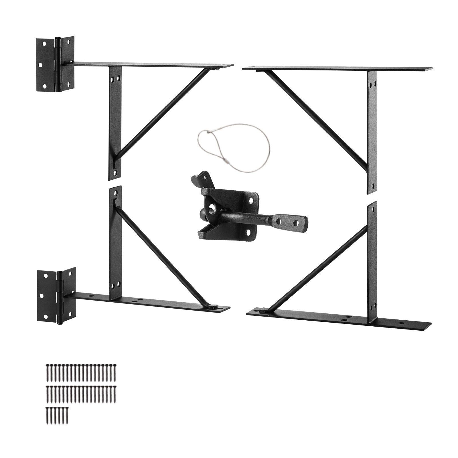Gate Corner Brace Bracket, Anti Sag Gate Frame Hardware Kit, Gate Frame Brace Bracket with Latch Lock, Latch Lock Rope, for Shed Doors, Corral Gates, Driveway Gates, Stable Gates, Iron, Black
