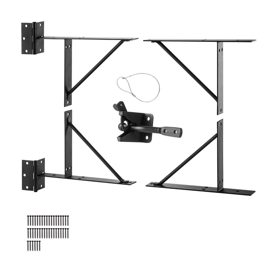Gate Corner Brace Bracket, Anti Sag Gate Frame Hardware Kit, Gate Frame Brace Bracket with Latch Lock, Latch Lock Rope, for Shed Doors, Corral Gates, Driveway Gates, Stable Gates, Iron, Black