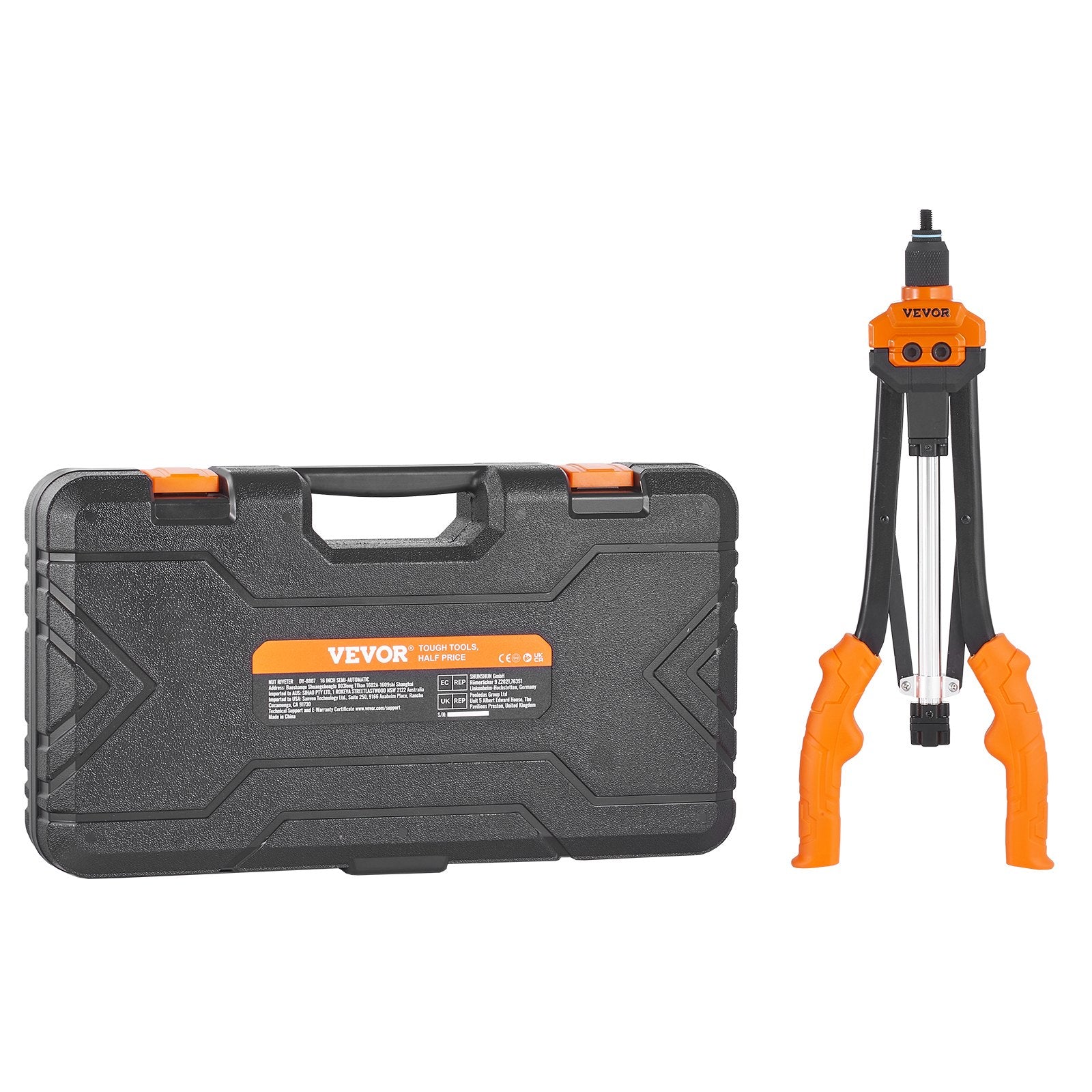 VEVOR Rivet Nut Tool, 16” Rivnut Tool Kit with 13PCS Metric and SAE Mandrels, 186PCS Rivet Nuts, M3, M4, 10-24, M5, M6, 1/4-20, 8-32, 5/16-18, M8, 3/8-16, M10, M12, 1/2-13, Semi-auto Retraction