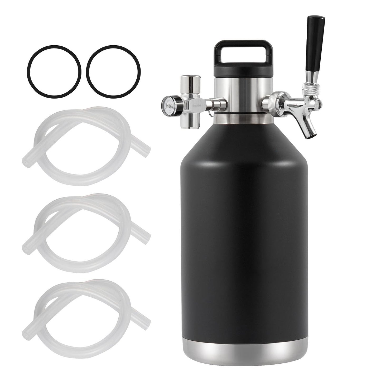Beer Growler Tap System, 4L Mini Keg, 304 Stainless Steel Pressurized Beer Growler, Keg Growler with Pressure Display, CO2 Regulator Faucet, Leak-Proof Ring For Draft, Homebrew, Craft Beer