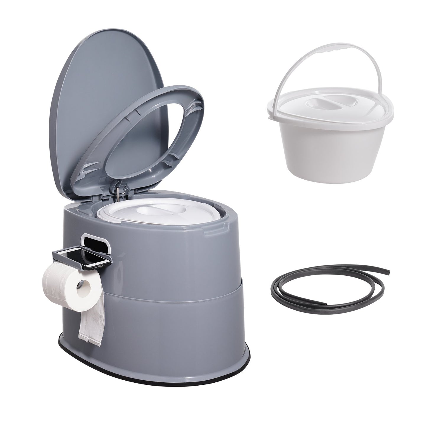 Portable Toilet for Camping, Porta Potty with 5L Detachable Inner Bucket & Removable Paper Holder, Commode with Dual Lids, Travel Toilet for Adults Kids Outdoor Camping Car Long Road Trips